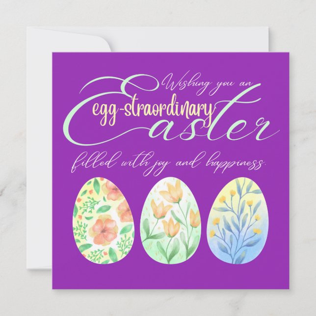 Wishing You An Egg-straordinary Easter Floral  Holiday Card (Front)