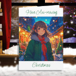 Wishing You Ani-mazing Christmas Card<br><div class="desc">Pretty Anime girl on a winter day Christmas and Happy New Year card.</div>