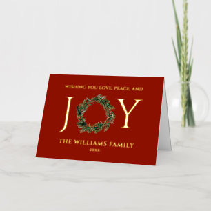 Wishing You Love Peace And Joy Red Christmas Foil Holiday Card