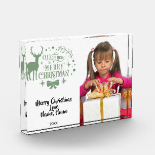 Wishing You Merry Christmas w Deer/Green/ Keepsake Photo Block