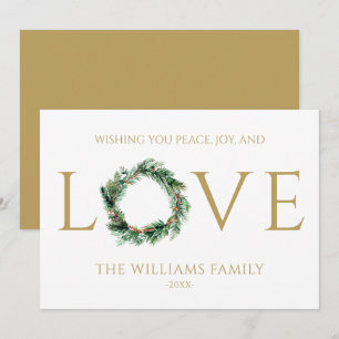 Wishing You Peace Joy And Love Gold Christmas Holiday Card