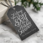 Wishing You Peace & Joy This Christmas chalkboard Gift Tags<br><div class="desc">A merry and bright Holiday greeting with snow and Happy New Year greeting. An illustration with some whimsy and festive season symbols. The back of the card includes a trendy chevron pattern.</div>