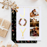 Wishing You Peace Love and Joy 3 Photo Christmas Foil Holiday Card<br><div class="desc">Wishing You Peace, Love and "Joy" Christmas Holiday design featuring a wreath overlaid on the "O" in "Joy" on the left with three photos of your choosing on the right. Simply add the year and your family name to complete the design. The back features a repeat pattern of holiday greenery...</div>