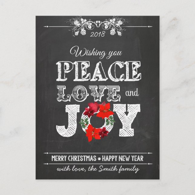 Wishing you peace love and Joy Holiday Postcard (Front)