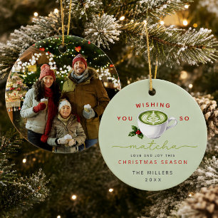 Wishing You So Matcha Love Photo Christmas  Ceramic Ornament
