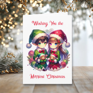 Wishing You the Merriest Christmas Anime Colouring Card