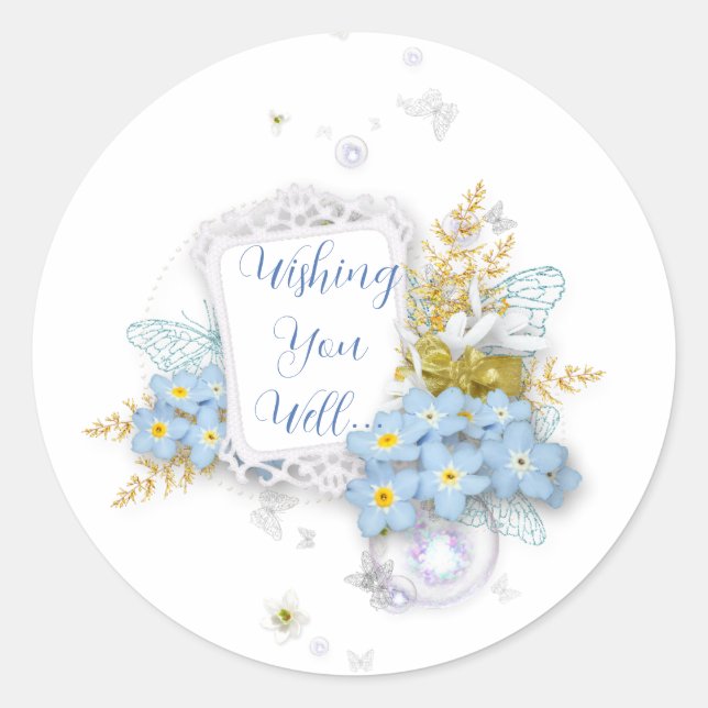 Wishing You Well... round floral sticker (Front)