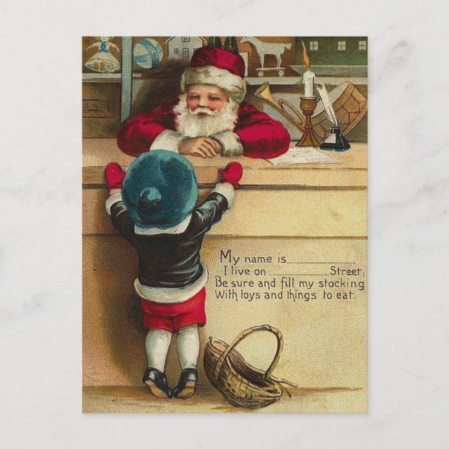 WishList to Santa Victorian Child Talks to Santa Holiday Postcard (Front)