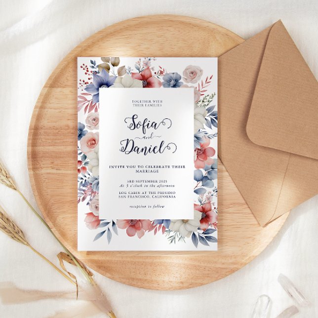 Wishpering Blooms Watercolor Winter Wedding Invitation (Creator Uploaded)