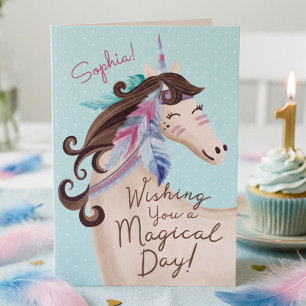 Wising You A Magical Day Tribal Watercolor Unicorn Card