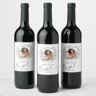 Wisps of Eucalyptus Greenery Photo Bridal Shower  Wine Label