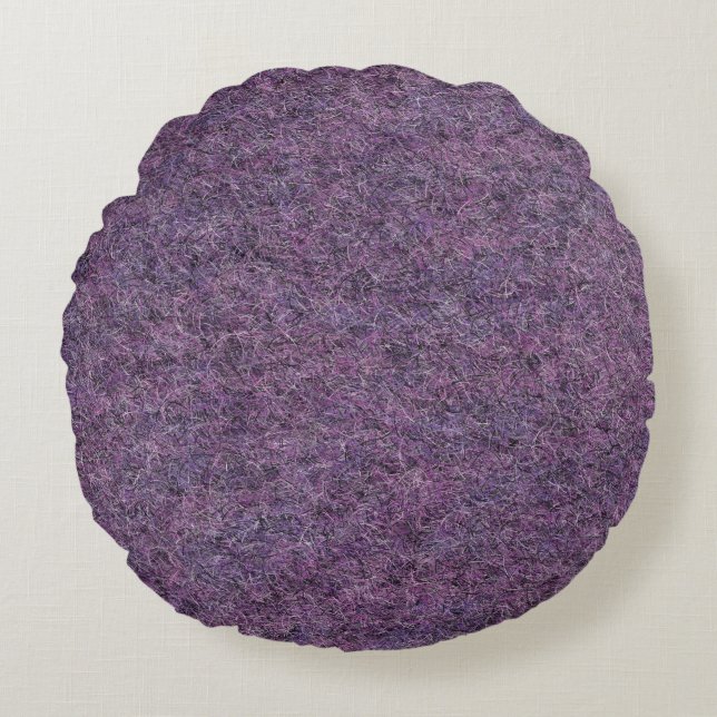 Wispy Black Purple White Faux Shag Texture Round Pillow (Front)