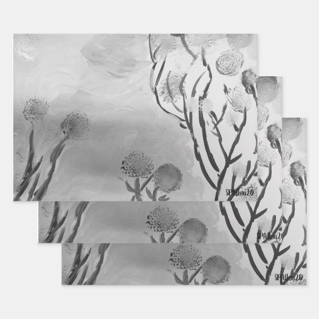 Wispy Black & White Wrapping Paper Sheet (Set)
