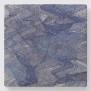 Wispy Blue Abstract Fractal Square Coaster