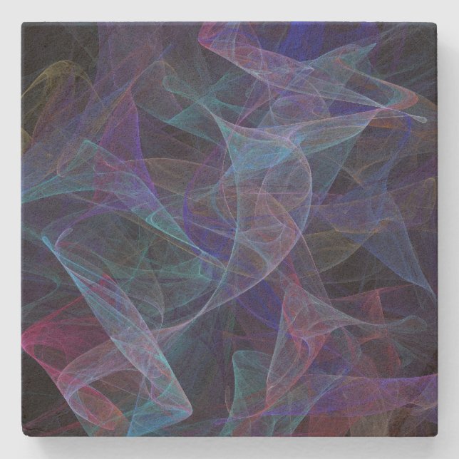 Wispy Blue Abstract Fractal Square Coaster (Front)