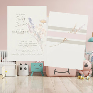 Wispy Botanical Floral Cream II Baby Shower Invitation