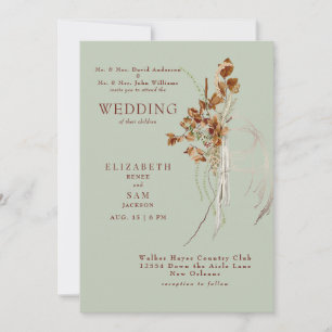 Wispy Botanical Sage Both Parents Wedding Invitation