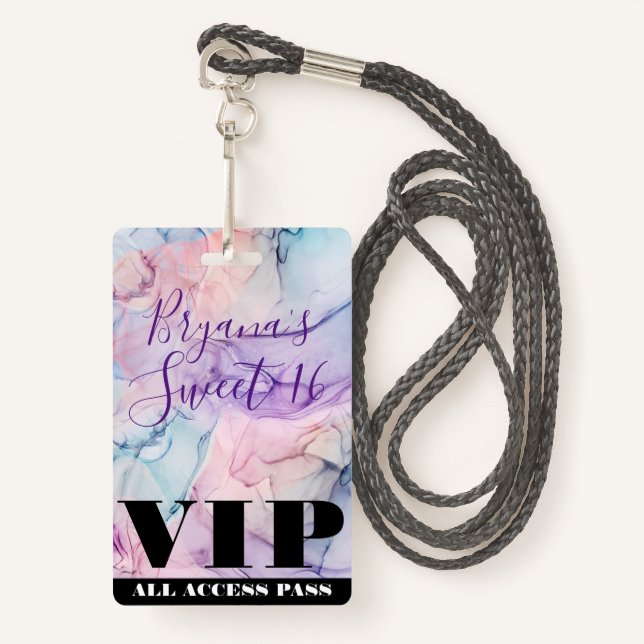 Wispy Ethereal Pastel Watercolor Birthday VIP   Badge (Front with Lanyard)