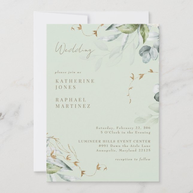 Wispy Foliage Light No Parents Wedding  Invitation (Front)