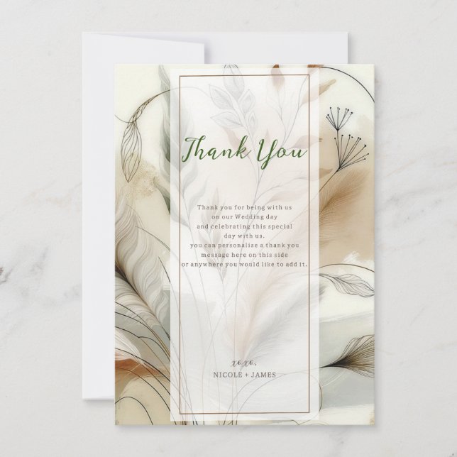 Wispy Greenery Modern Botanical Boho Thank You Invitation (Front)
