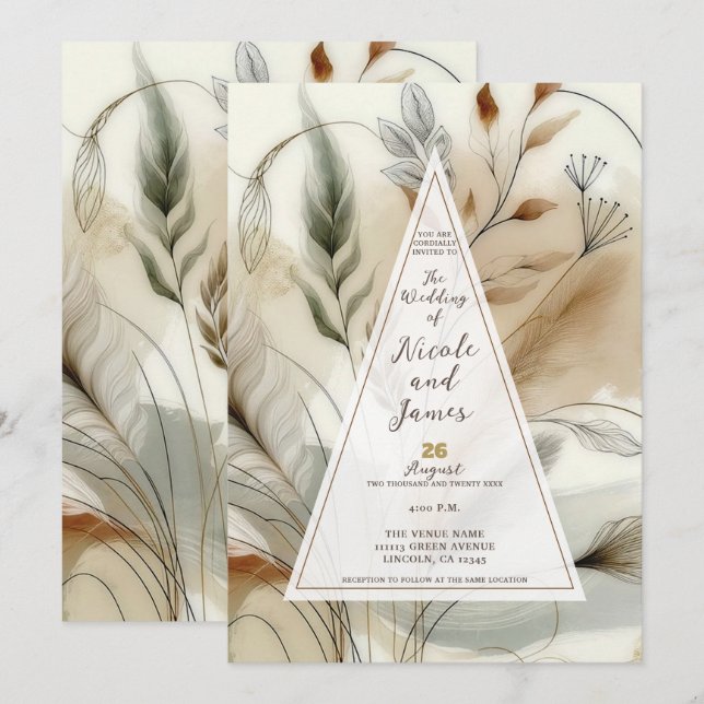 Wispy Greenery Modern Botanical Boho Wedding Invitation (Front/Back)