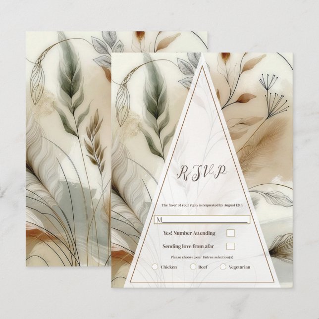 Wispy Greenery Modern Botanical Boho Wedding RSVP Invitation (Front/Back)
