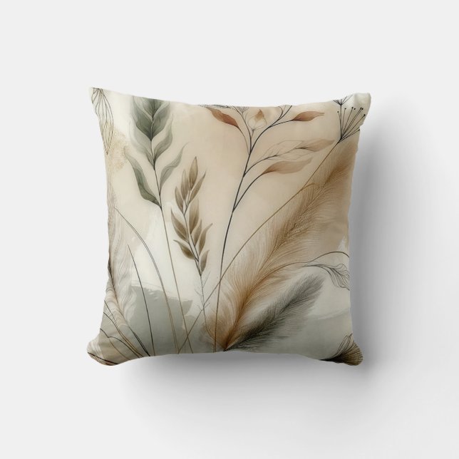 Wispy Greenery Modern Botanical Boho Wedding Throw Pillow (Front)