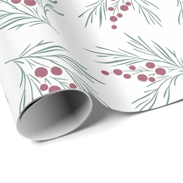 Wispy holiday sprig of leaves & berries wrapping paper (Roll Corner)