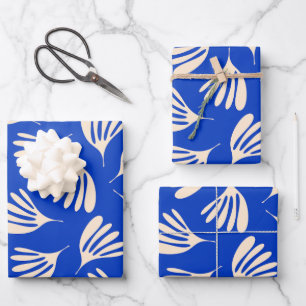 Wispy Leaves Contemporary Pattern in Bright Blue Wrapping Paper Sheet