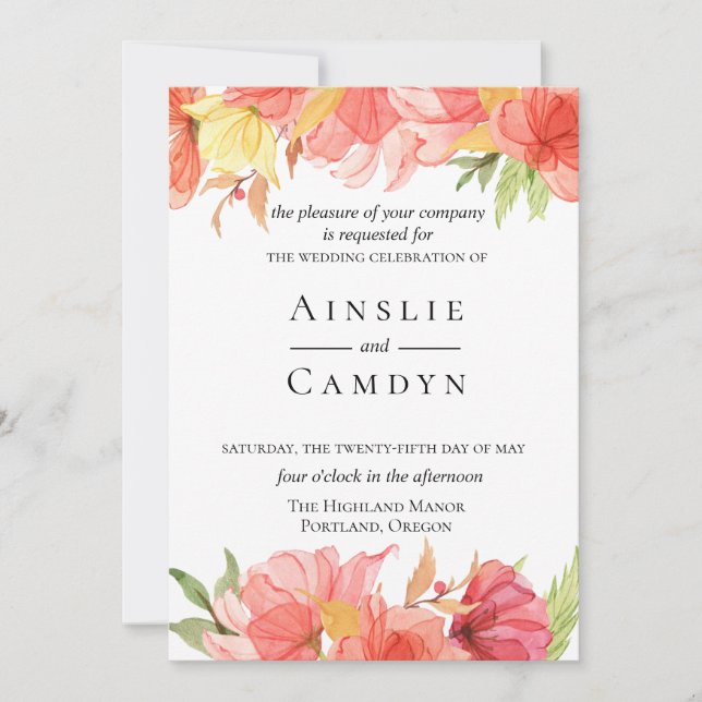 Wispy Painted Floral Wedding Invitation (Front)
