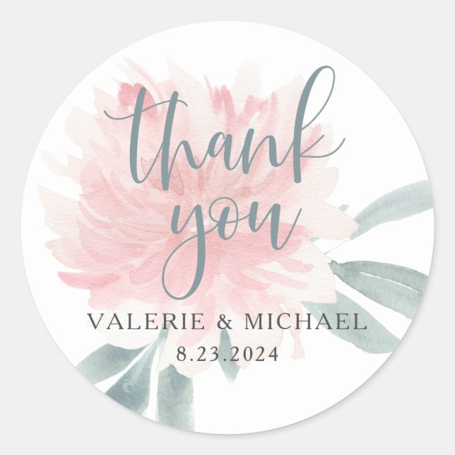 Wispy Pink Floral Wedding Favour Classic Round Sticker (Front)