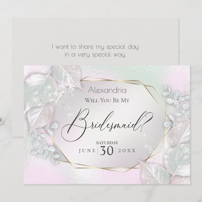 Wispy Pink Shimmery Will You Be My Bridesmaid Invitation (Front/Back)
