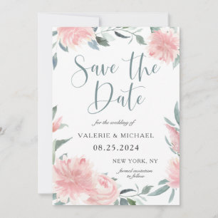 Wispy Pink Watercolor Floral Wedding Save the Date