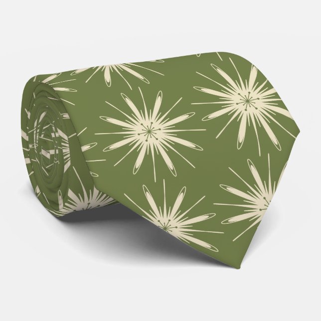 Wispy Snowflake Foulard OLive Two-sided Tie (Rolled)