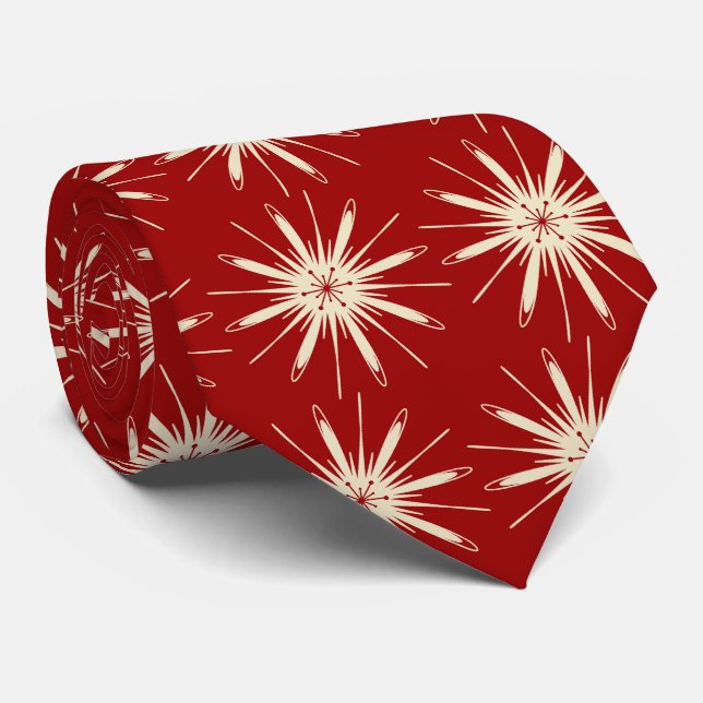 Wispy Snowflake Foulard Red Two-sided Tie (Rolled)