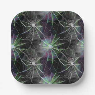 Wispy Spiderwebs in Green & Purple Paper Plate