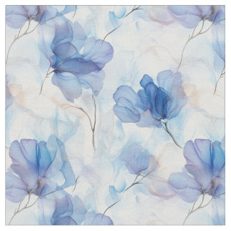 Wispy Translucent Blue Flowers Fabric