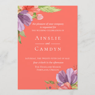 Wispy Watercolor Floral Wedding Invitation