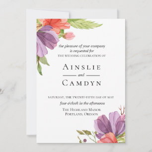 Wispy Watercolor Floral Wedding Invitation