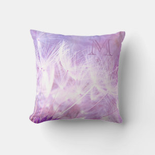 Wispy White Fluffs Purple Initial Throw Pillow