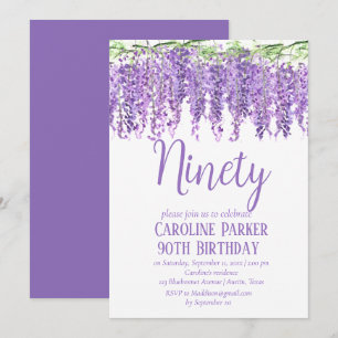 Wisteria 90th Birthday Purple Floral Violet Invitation