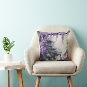 Wisteria Ancient Temple Throw Pillow