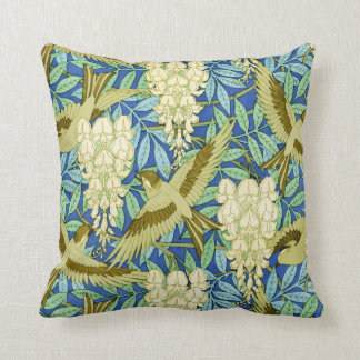 Wisteria and Birds Art Nouveau Floral Throw Pillow