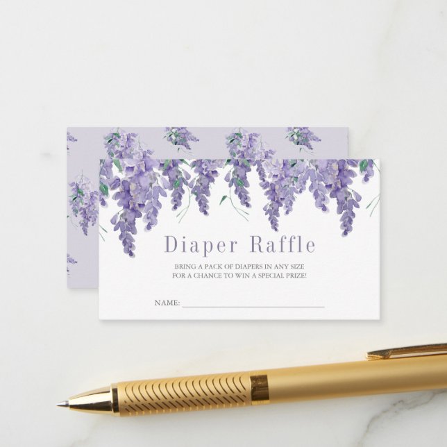 Wisteria Baby Shower Diaper Raffle Ticket Enclosure Card (Front/Back In Situ)
