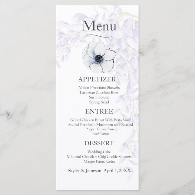 Wisteria Blooms Wedding Menu (Front)