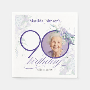 Wisteria Custom Photo Floral Purple 90th Birthday Napkin