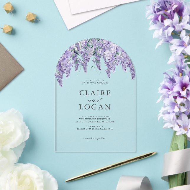 Wisteria Dusty Purple Watercolor Wedding Acrylic Invitations (Insitu (Wedding))