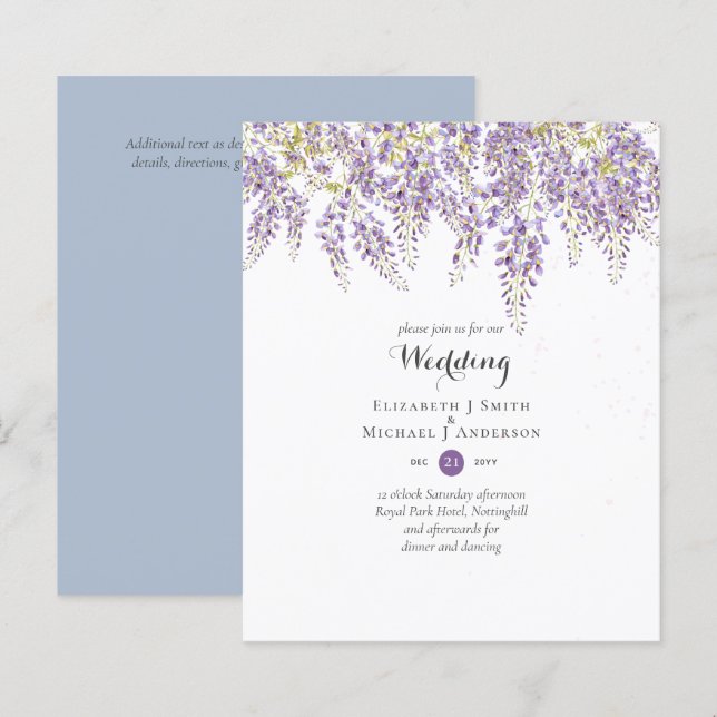 Wisteria Floral Garden Blue Wedding Sage (Front/Back)
