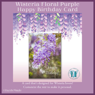 Wisteria Floral Purple Happy Birthday  Card