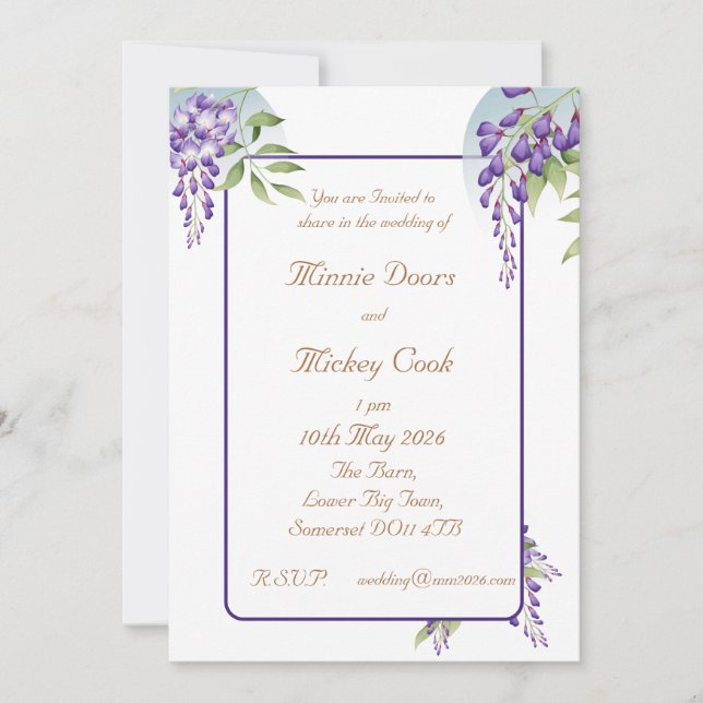 Wisteria flower decoration invitation (Front)